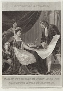 Harley presenta a Regina Anna il piano della battaglia di Blenheim da William Marshall Craig