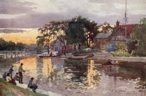 Case delle barche universitarie sul Cam, tramonto da William Matthison