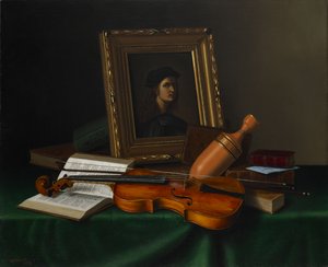 Natura morta con ritratto di Raffaello da William Michael Harnett