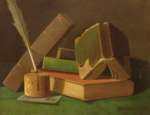 Natura morta con libri e calamaio