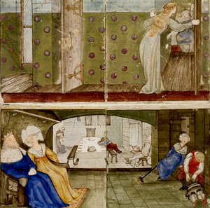 Sedici piastrelle formano otto illustrazioni della fiaba 