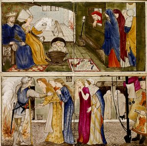 Sedici piastrelle formano otto illustrazioni del racconto 