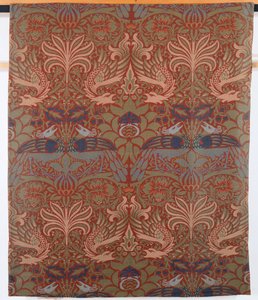 Pavone e drago, tenda in twill tessuta a mano, Morris & Co., 1878 da William Morris