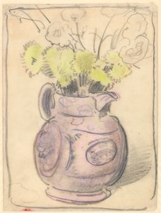 Vaso di fiori: crisantemi gialli in una brocca lucida
