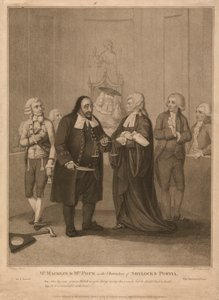 Mr. Macklin e Mrs. Pope nei personaggi di Shylock e Portia da William Nutter