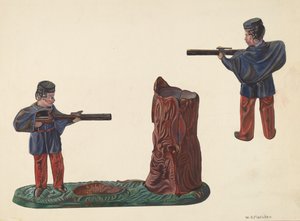 Salvadanaio del soldato della guerra civile e tronco d