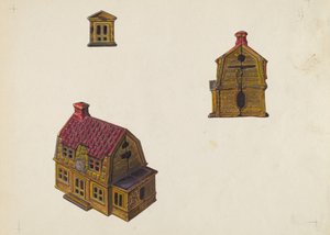 Salvadanaio casa con tetto in tegole, c. 1939 da William O. Fletcher