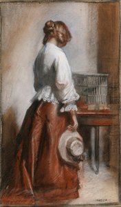 Signora con una gabbia per uccelli da William Orpen