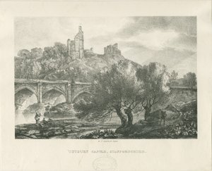 Castello di Tutbury - Vista Sud: zincografia, nd [inizio XIX sec] da RC