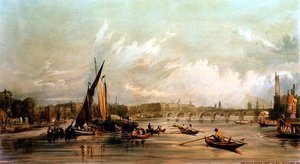 Ponte di Waterloo da ovest con una gara di barche (litografia) da William Parrott