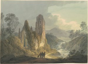 Abbazia in rovina vicino a una cascata da William Payne