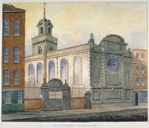 Vista sud-est della Chiesa di San Stefano, Coleman Street, Città di Londra, 1815 da William Pearson