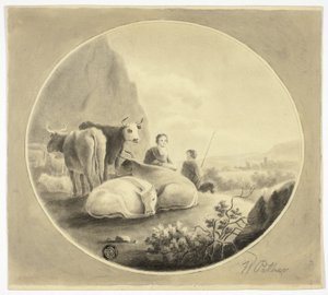 Mandriani, mucche e pecore nel paesaggio da William Pether