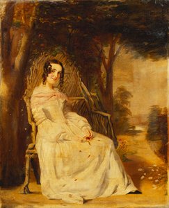 Ritratto di Mary Freer Seduta a Piena Figura su una Panchina da Giardino da William Powell Frith