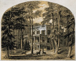 Casa di James John Audubon "Minniesland", pub. c. 1861 (incisione su legno) da William Rickarby Miller