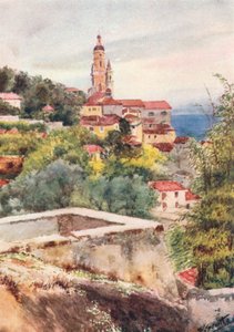 La vecchia chiesa di Mentone (litografia a colori)