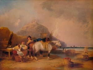 Scena costiera, con figure e cavalli da William Shayer