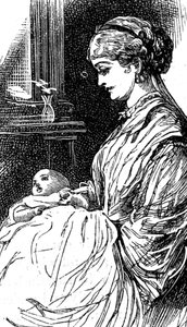 Una giovane madre che allatta il suo bambino