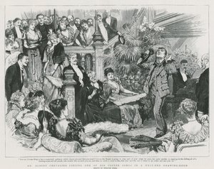 Mr Albert Chevalier che canta una delle sue canzoni coster in un salotto del West End (incisione) da William Small