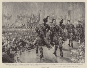 Il banchetto nella Sala della Musica a Edimburgo per gli ufficiali e gli uomini delle navi da guerra tedesche ancorate nel Forth da William Small