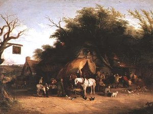 Viaggiatori che si riposano in una locanda di campagna