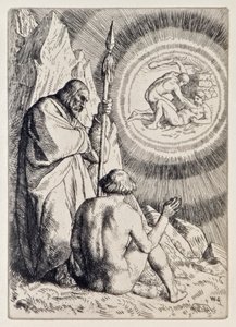 Michele mostra ad Adamo una visione da Paradiso Perduto di John Milton, serie di 12 illustrazioni incise da William Strang da William Strang