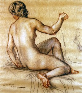 Studio di un nudo femminile seduto di spalle