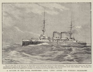 Una novità nelle manovre navali, H M S Juno attrezzata per la telegrafia senza fili da William T. Maud