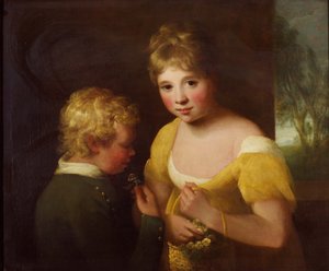 Due bambini con un cesto di fiori da William Tate