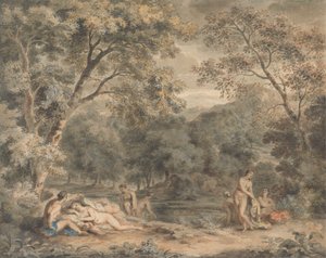 Ninfe che si bagnano in una radura boschiva da William Taverner
