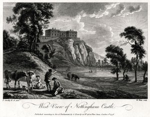 Vista ovest del Castello di Nottingham, Nottinghamshire, 1776 da William Watts