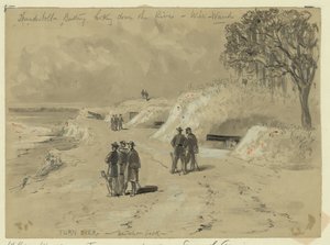 Batteria Thunderbolt guardando giù il fiume da William Waud