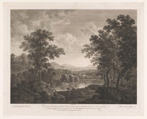 Paesaggio con pastori e bestiame presso un lago da William Woollett