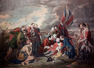 La morte del generale James Wolfe (1727-1759) nella battaglia di Quebec City nella guerra dei sette anni il 13 settembre
