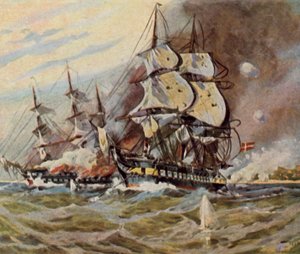 Batterie tedesche sulla spiaggia presso Eckernförde, 5 aprile 1849 (litografia a colori ingrandita) da Willy Stower