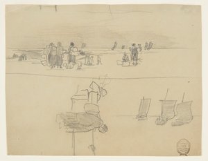 Scena di Spiaggia con Donne che Portano Ceste, Cullercoats, Inghilterra da Winslow Homer