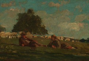Ragazzo e ragazza in un campo con pecore da Winslow Homer