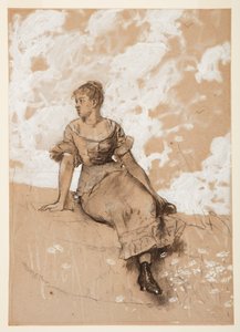 Disegno, Una ragazza seduta; studio per "Il muro del giardino", 1878 da Winslow Homer