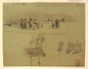 Disegno, Scena di spiaggia con donne che trasportano cesti, Cullercoats, Inghilterra, 1881-82 da Winslow Homer
