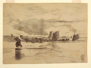 Disegno, Spiaggia con bassa marea, Cullercoats, Inghilterra, 1881 da Winslow Homer