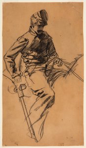 Disegno, soldato di cavalleria a cavallo, 1863