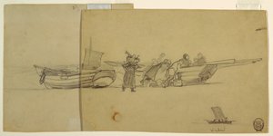 Disegno, uomini e donne che scaricano un peschereccio, Cullercoats, Inghilterra, 1881-82 da Winslow Homer