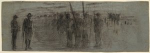 Disegno, ufficiale e aiutante che ispezionano una squadriglia, forse 1864