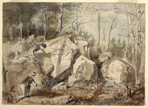 Disegno, posa di una trappola per scoiattoli, 1855 ca. da Winslow Homer