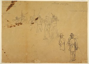 Disegno, schizzi di figure singole di fanteria e firme di esercitazione, 1862 da Winslow Homer