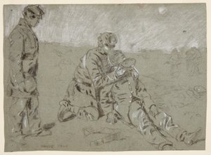 Disegno, soldato che dà acqua a un compagno ferito, 1864 da Winslow Homer