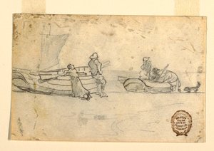 Disegno, Due barche sulla spiaggia con figure, Cullercoats, Inghilterra, 1881-82 da Winslow Homer