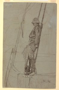 Disegno, Giovane uomo appoggiato al sartiame di una barca a vela, probabilmente 1861-62 da Winslow Homer
