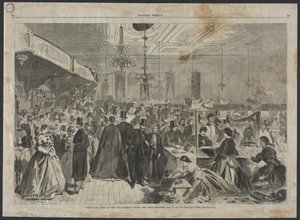 Grande fiera organizzata nelle sale delle assemblee cittadine, New York, dicembre 1861, a favore dei poveri della città da Winslow Homer