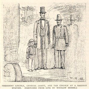 Il presidente Lincoln, il generale Grant e Tad Lincoln alla stazione ferroviaria, da The Century Magazine, novembre 1887 da Winslow Homer